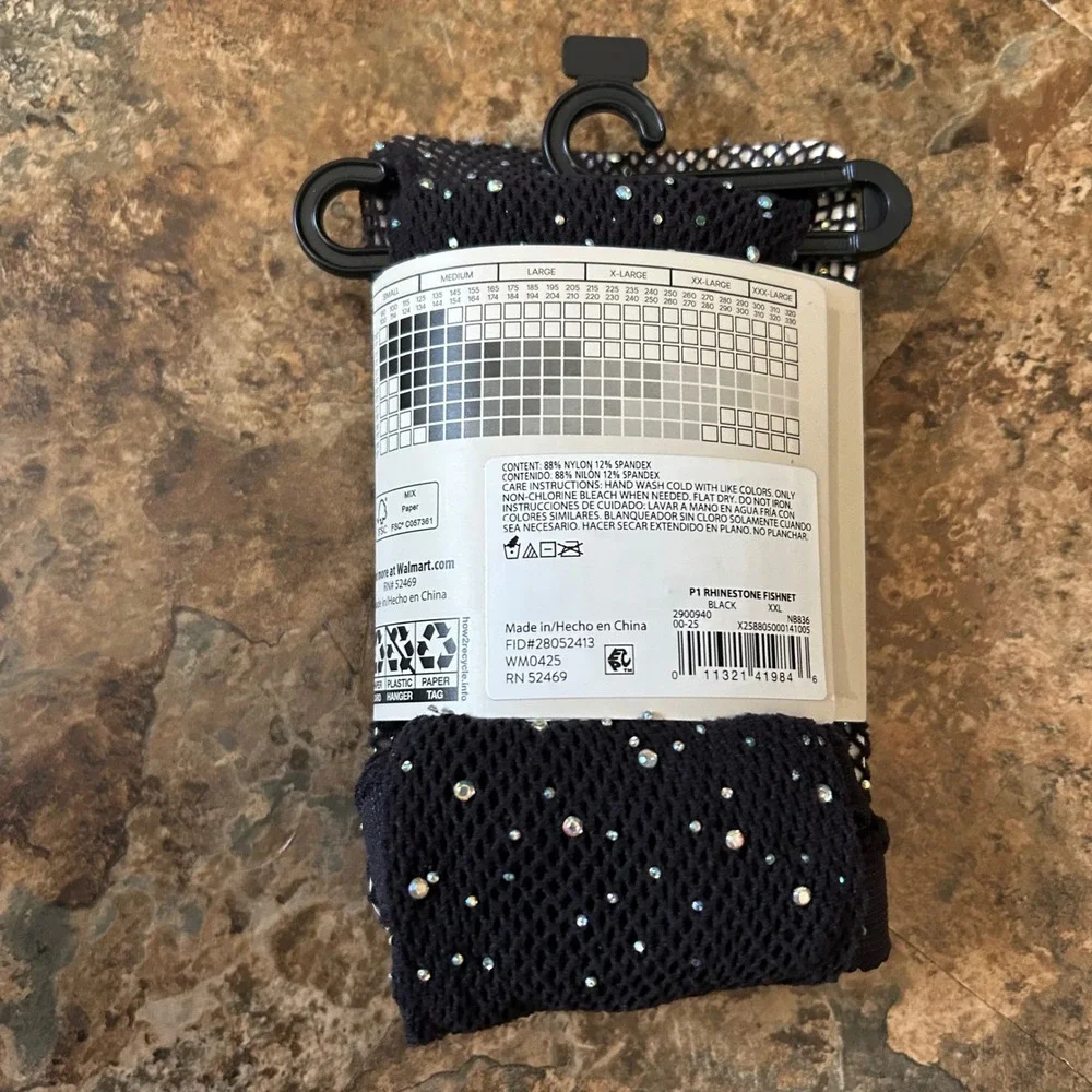 No Boundaries Rhinestone Fishnet Tights Women's Size XXL Black Sheer